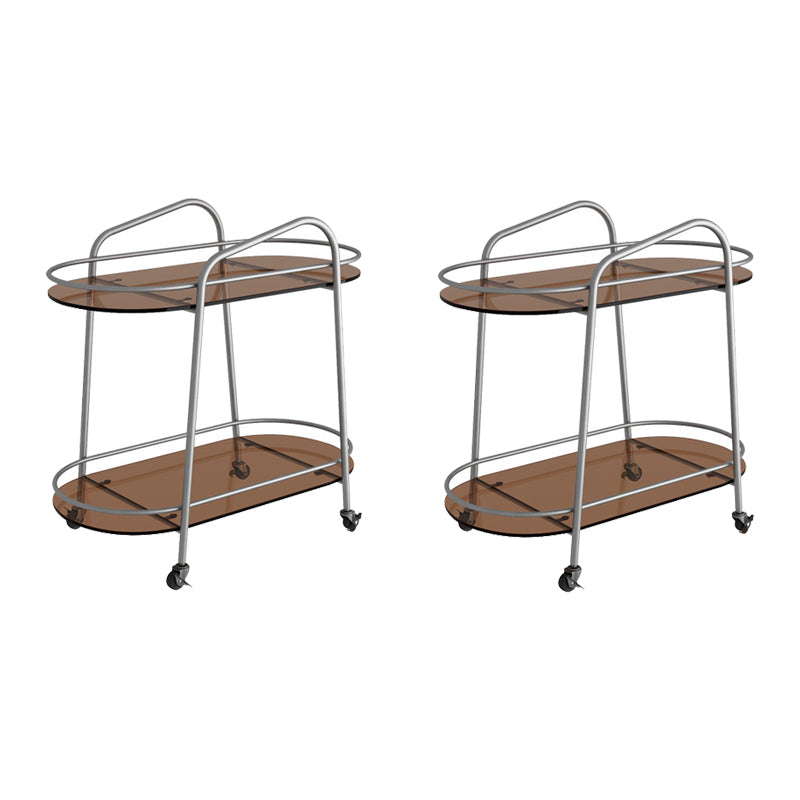 Modernistic Side Table Glass with Storage Oval Double Tier Living Room