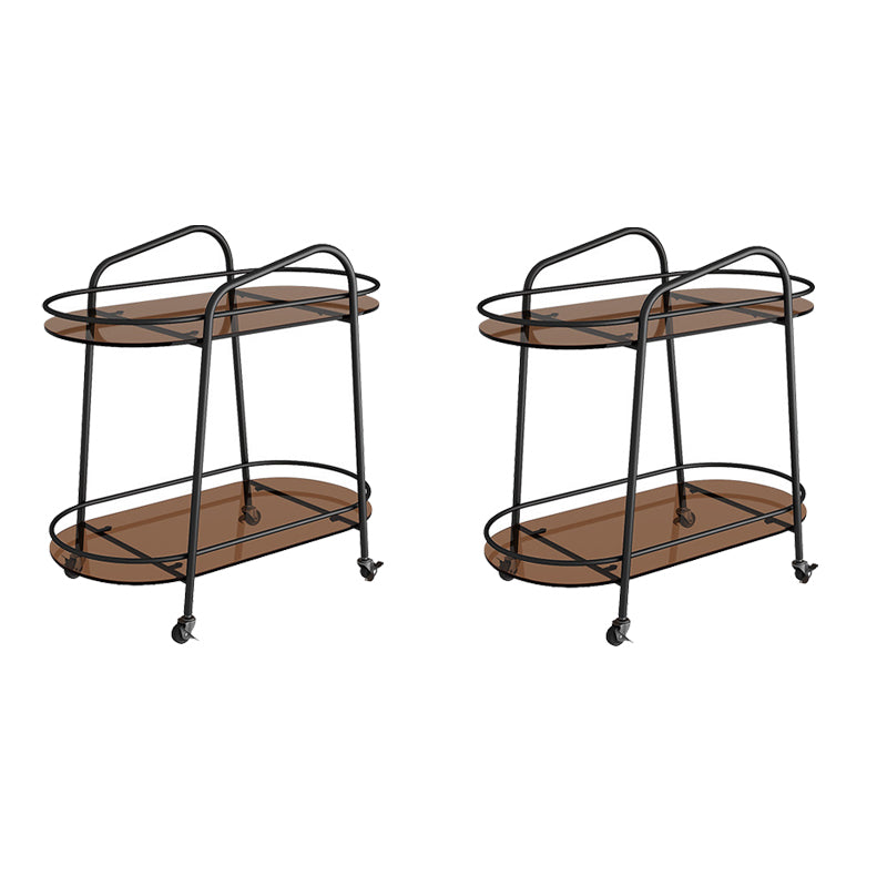 Modernistic Side Table Glass with Storage Oval Double Tier Living Room