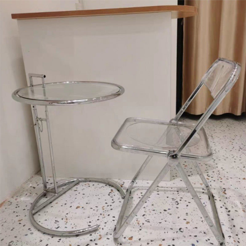 Contemporary Round End Table Glass Living Room Metal Abstract Side Table