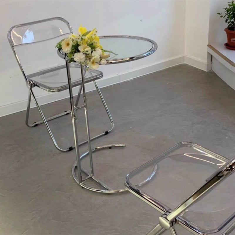 Contemporary Round End Table Glass Living Room Metal Abstract Side Table