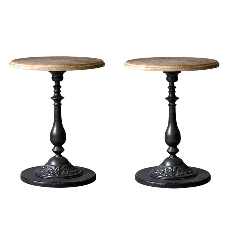 Solid Wood Pedestal Round Rustic Distressed Living Room End Table