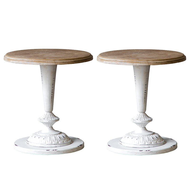 Solid Wood Pedestal Round Rustic Distressed Living Room End Table