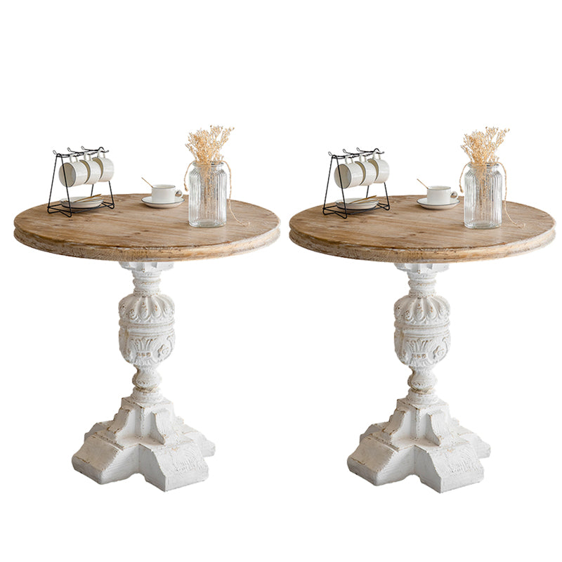 Solid Wood Pedestal Round Rustic Distressed Living Room End Table