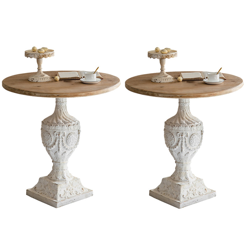 Solid Wood Pedestal Round Rustic Distressed Living Room End Table