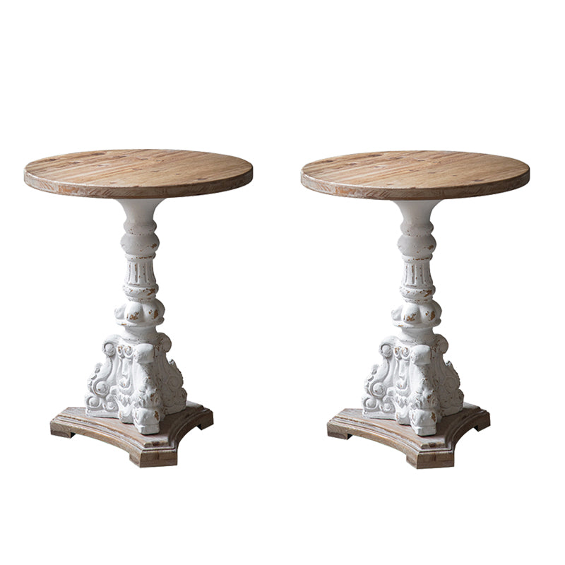 Solid Wood Pedestal Round Rustic Distressed Living Room End Table