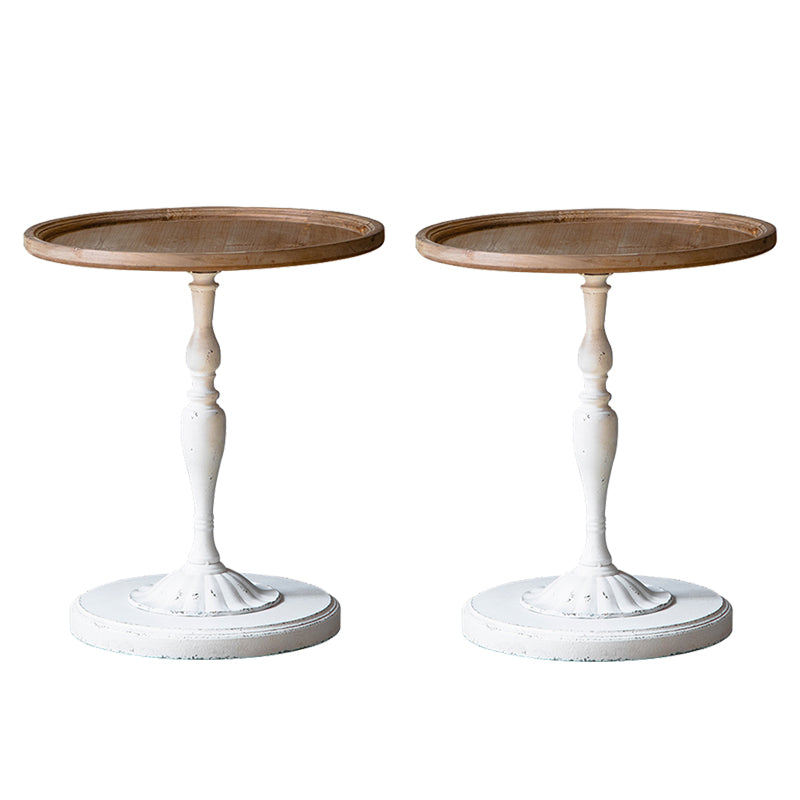 Solid Wood Pedestal Round Rustic Distressed Living Room End Table