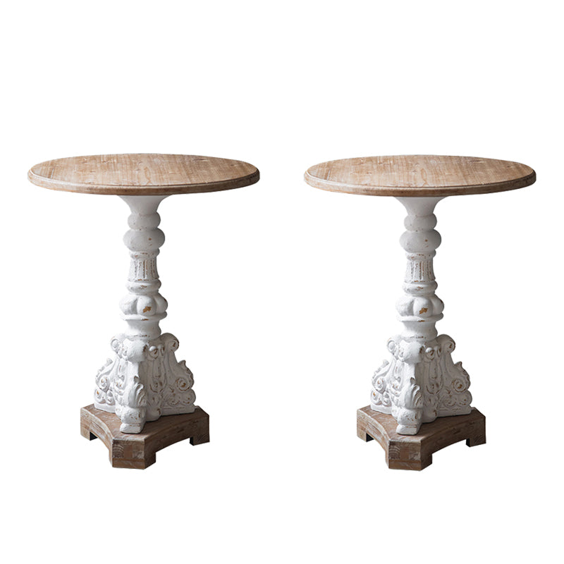Solid Wood Pedestal Round Rustic Distressed Living Room End Table