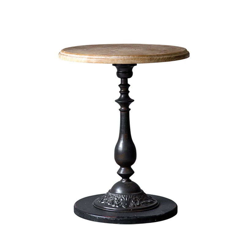 Solid Wood Pedestal Round Rustic Distressed Living Room End Table