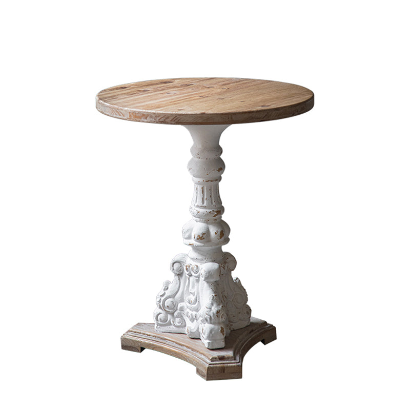Solid Wood Pedestal Round Rustic Distressed Living Room End Table