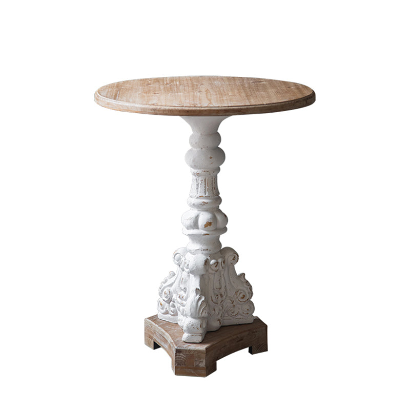 Solid Wood Pedestal Round Rustic Distressed Living Room End Table