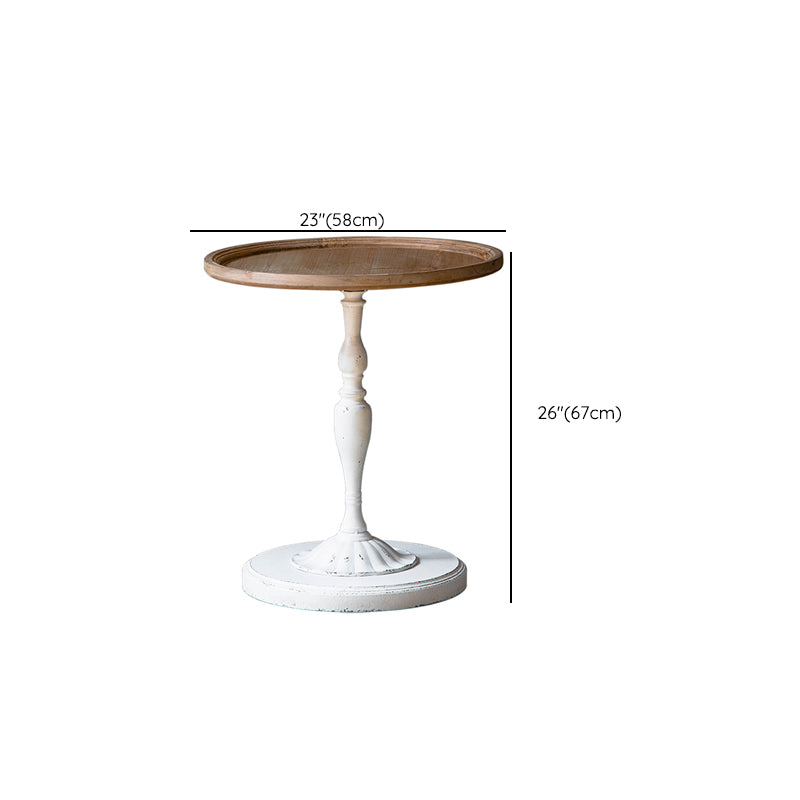 Solid Wood Pedestal Round Rustic Distressed Living Room End Table