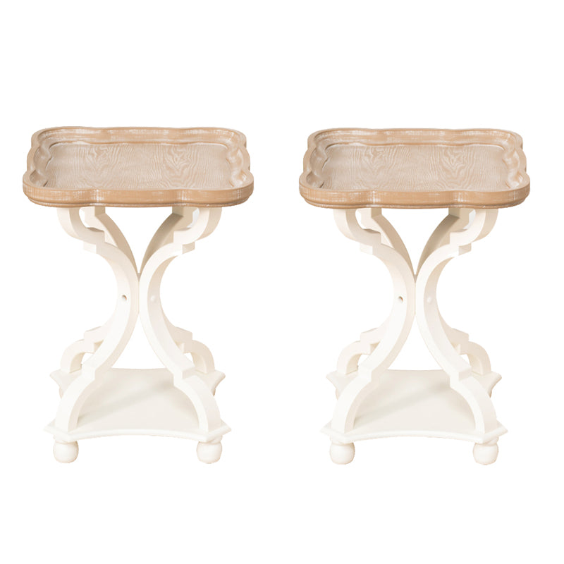 Rustic End Table Living Room Metal 4 Legs Solid Wood Side Table