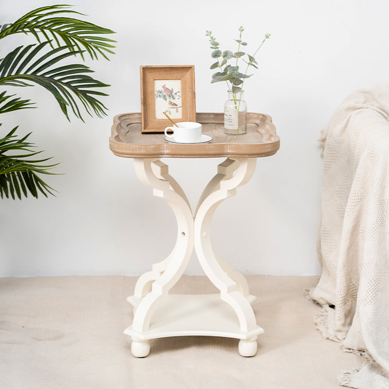 Rustic End Table Living Room Metal 4 Legs Solid Wood Side Table