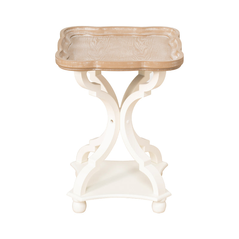 Rustic End Table Living Room Metal 4 Legs Solid Wood Side Table