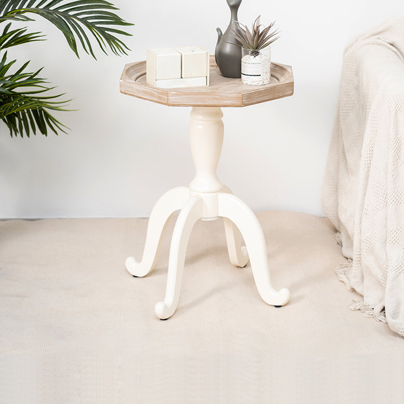Rustic End Table Living Room Metal 4 Legs Solid Wood Side Table