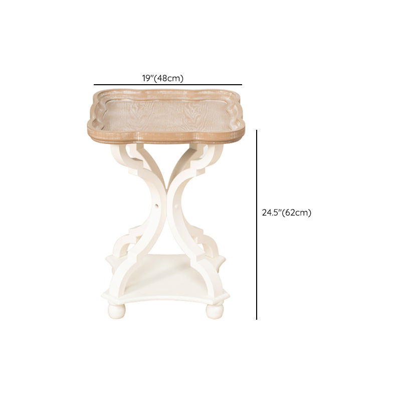 Rustic End Table Living Room Metal 4 Legs Solid Wood Side Table