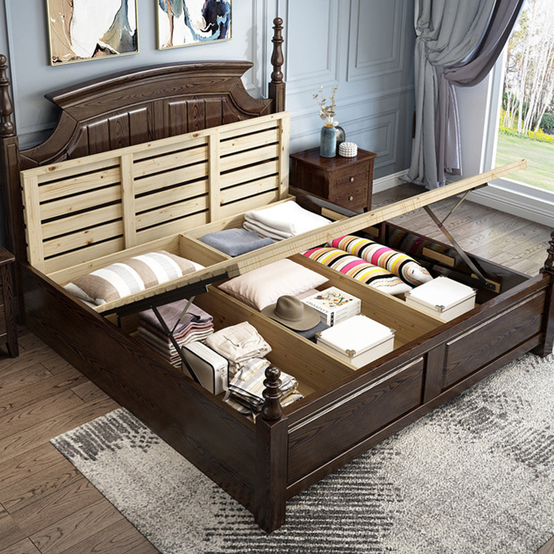 Victorian Ash Four Poster Bed Solid Color Walnut Poster Bed with Headboard