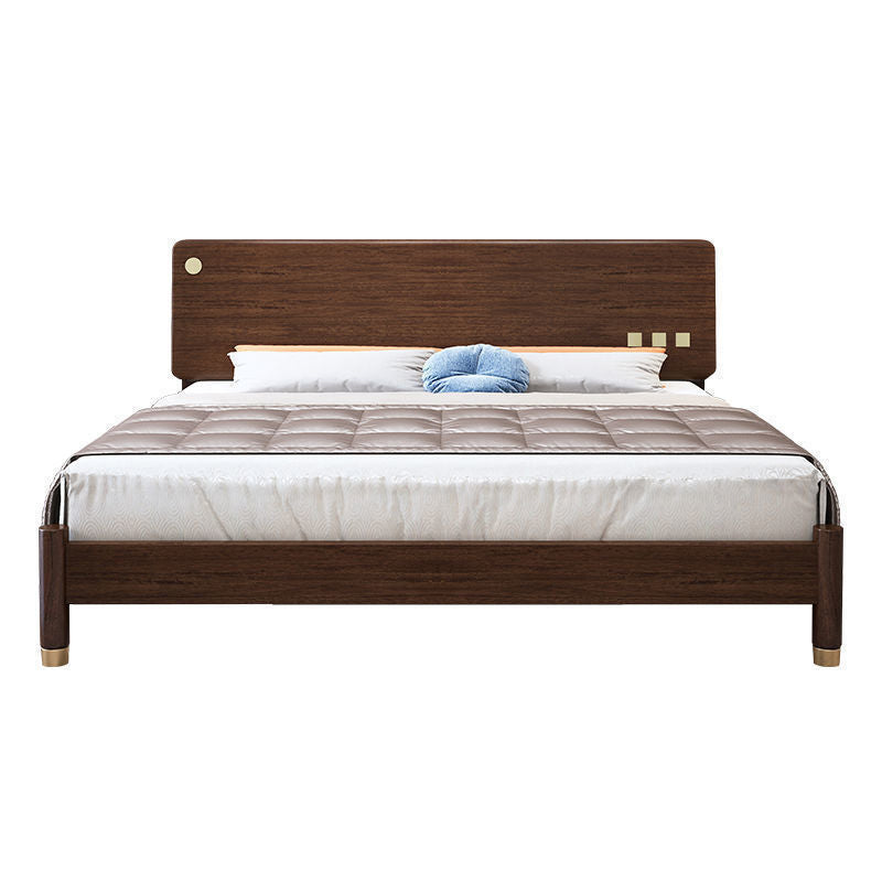 Traditional Espresso Panel Bed Walnut Rectangular Standard Bed with Headboard