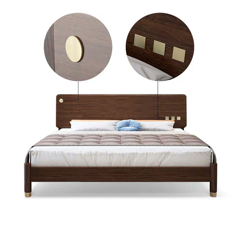 Traditional Espresso Panel Bed Walnut Rectangular Standard Bed with Headboard