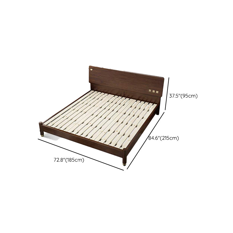 Traditional Espresso Panel Bed Walnut Rectangular Standard Bed with Headboard