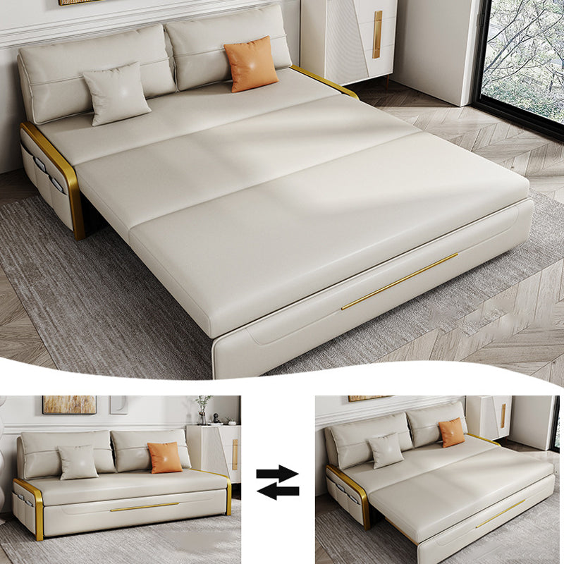 Faux leather Sleeper Sofa Creamy-white Sofa Bed with Upholstered, 31.49" Wide