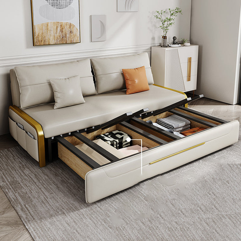 Faux leather Sleeper Sofa Creamy-white Sofa Bed with Upholstered, 31.49" Wide