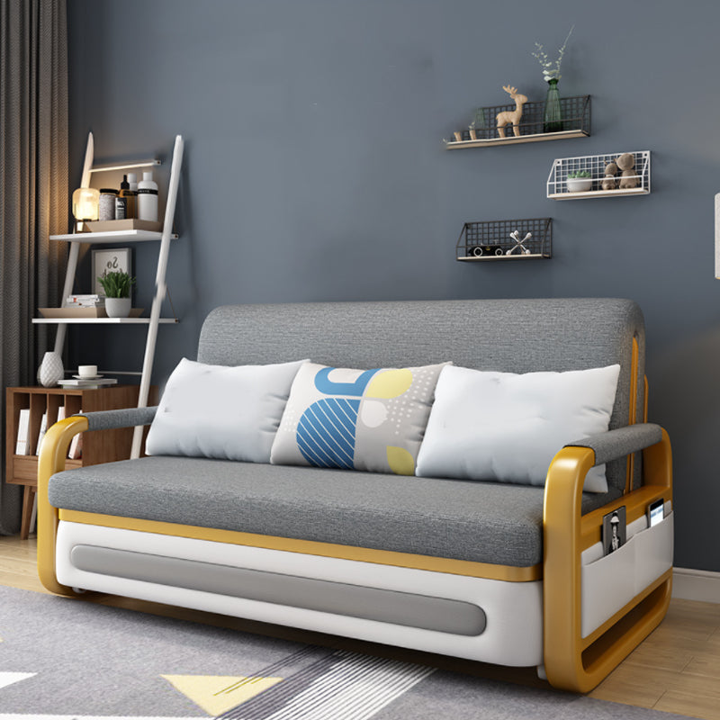 35.43" Wide Gray Sleeper Sofa Linen Square Arms Sofa Bed with Upholstered