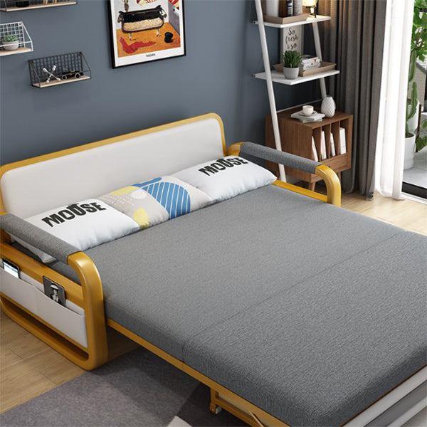 35.43" Wide Gray Sleeper Sofa Linen Square Arms Sofa Bed with Upholstered