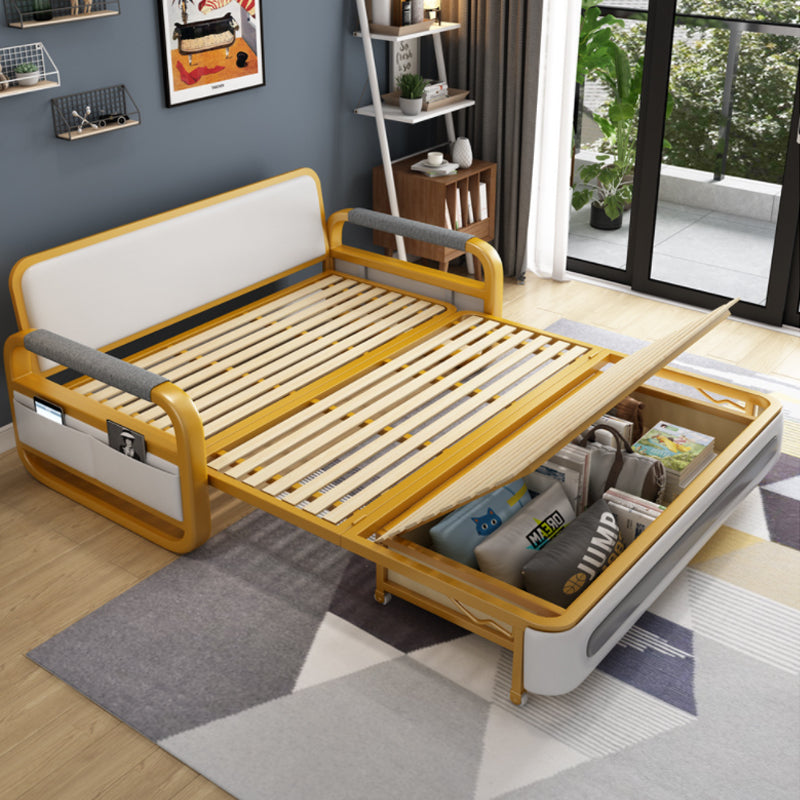 35.43" Wide Gray Sleeper Sofa Linen Square Arms Sofa Bed with Upholstered