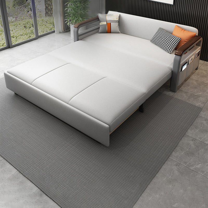 Light Gray Sleeper Sofa Faux leather Sofa Bed with Detachable Mattress
