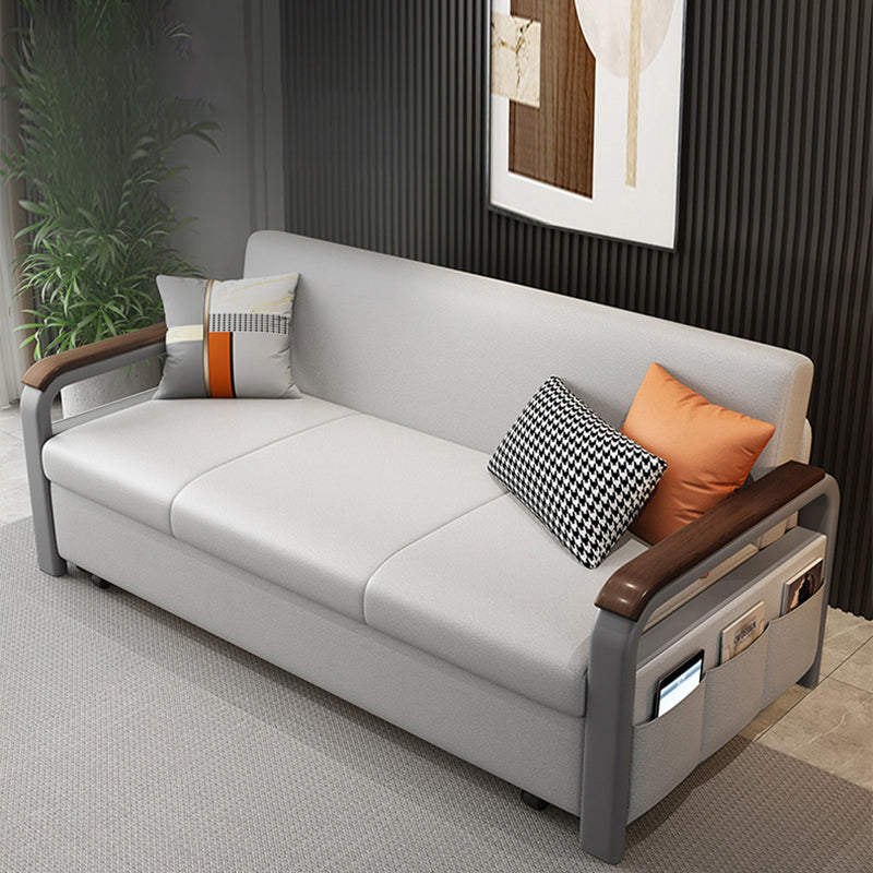 Light Gray Sleeper Sofa Faux leather Sofa Bed with Detachable Mattress