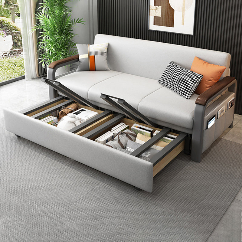 Light Gray Sleeper Sofa Faux leather Sofa Bed with Detachable Mattress
