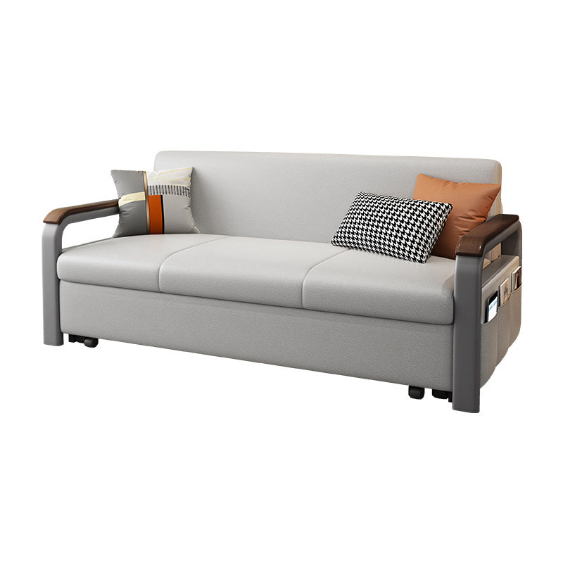 Light Gray Sleeper Sofa Faux leather Sofa Bed with Detachable Mattress