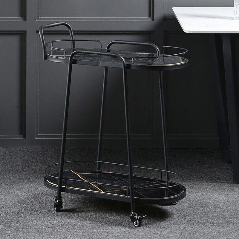 Contemporary Oval Prep Table Rolling Metal Prep Table for Kitchen