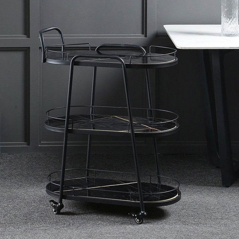 Contemporary Oval Prep Table Rolling Metal Prep Table for Kitchen