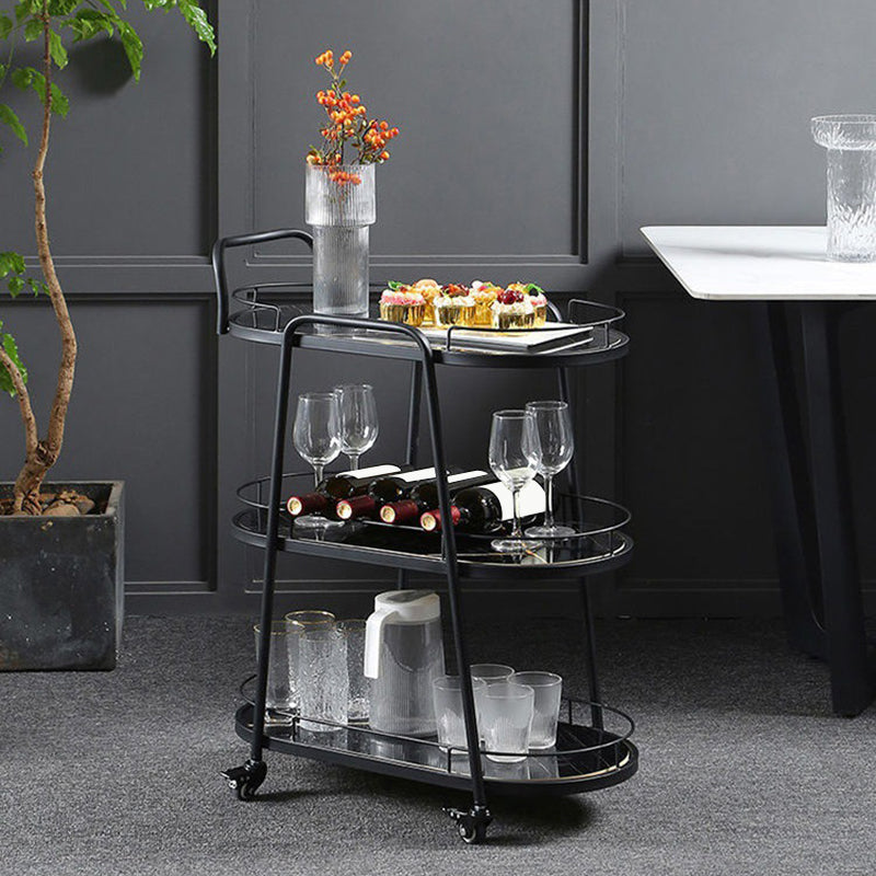 Contemporary Oval Prep Table Rolling Metal Prep Table for Kitchen