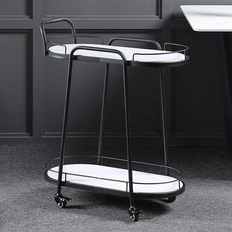 Contemporary Oval Prep Table Rolling Metal Prep Table for Kitchen