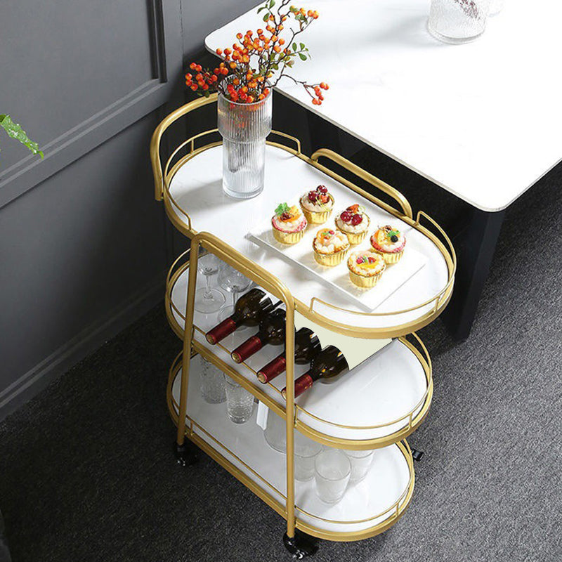 Contemporary Oval Prep Table Rolling Metal Prep Table for Kitchen