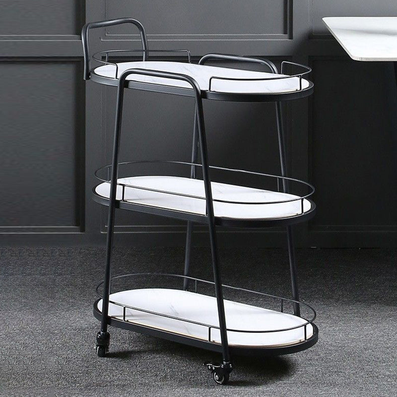 Contemporary Oval Prep Table Rolling Metal Prep Table for Kitchen