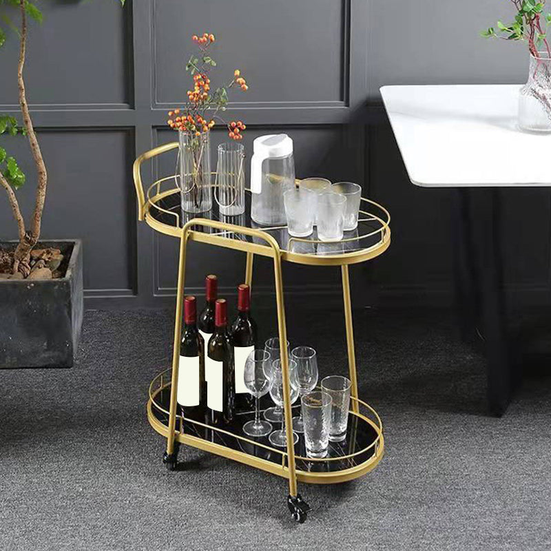 Contemporary Oval Prep Table Rolling Metal Prep Table for Kitchen