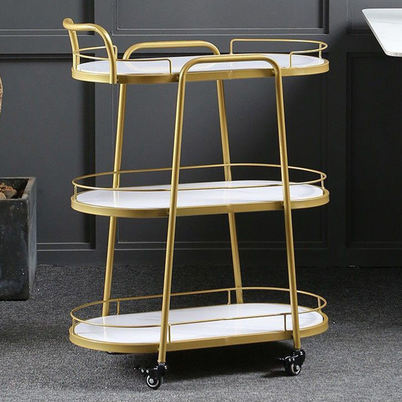 Contemporary Oval Prep Table Rolling Metal Prep Table for Kitchen