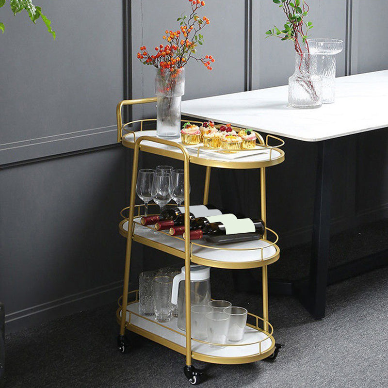 Contemporary Oval Prep Table Rolling Metal Prep Table for Kitchen