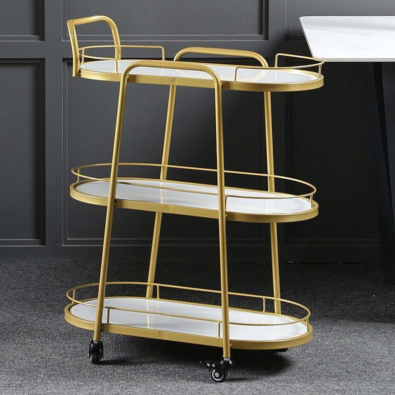 Contemporary Oval Prep Table Rolling Metal Prep Table for Kitchen