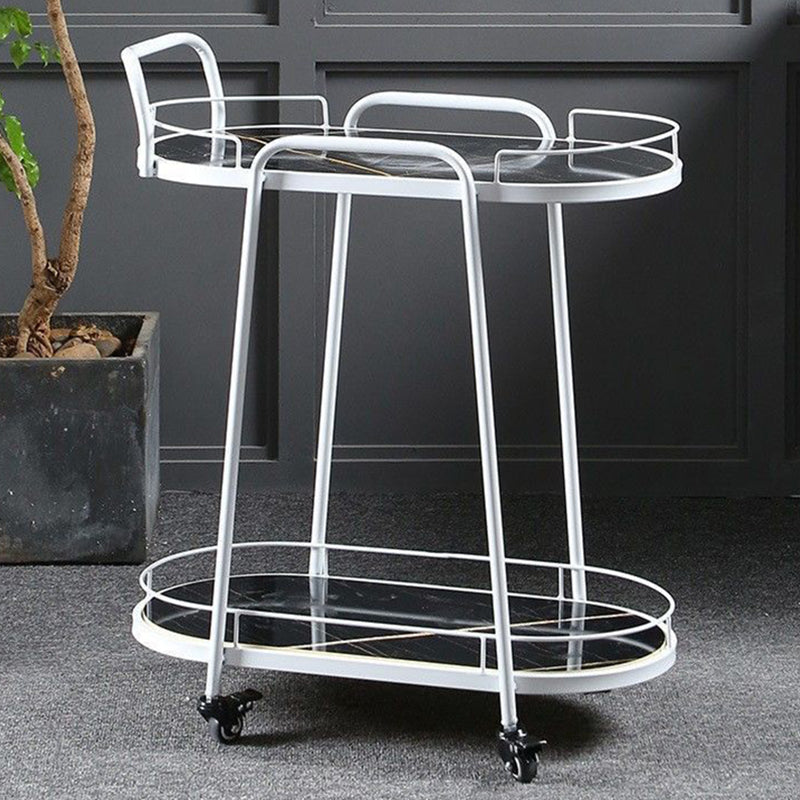 Contemporary Oval Prep Table Rolling Metal Prep Table for Kitchen