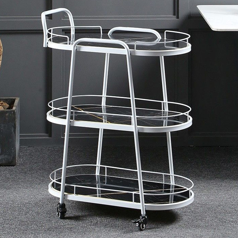 Contemporary Oval Prep Table Rolling Metal Prep Table for Kitchen