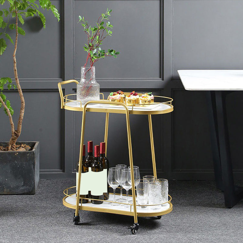 Contemporary Oval Prep Table Rolling Metal Prep Table for Kitchen