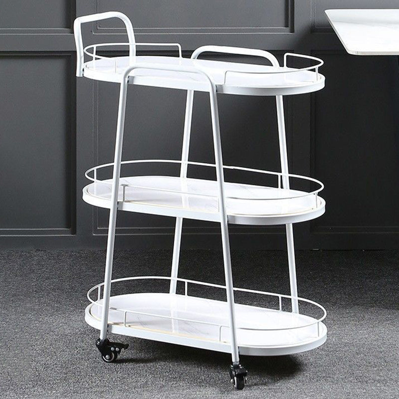 Contemporary Oval Prep Table Rolling Metal Prep Table for Kitchen