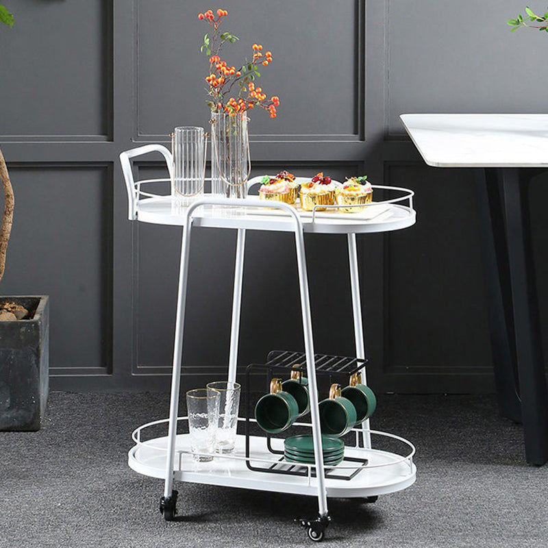 Contemporary Oval Prep Table Rolling Metal Prep Table for Kitchen