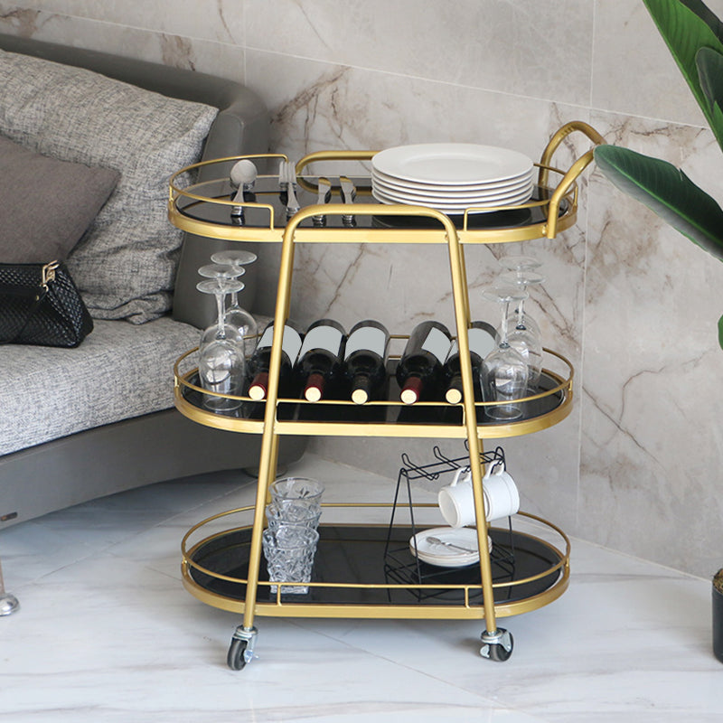 Modern Style Oval Prep Table Rolling Metal Prep Table for Kitchen