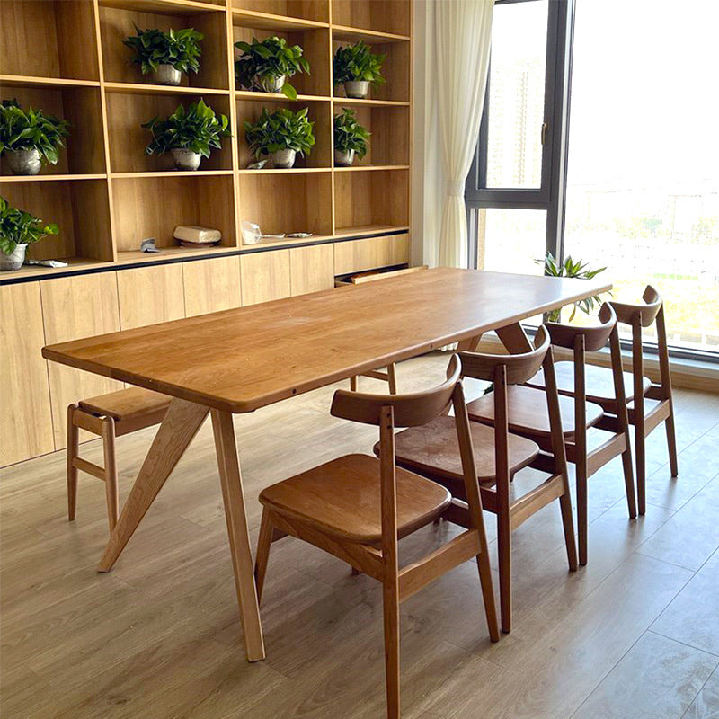 Rectangle Double Base Dining Table Medieval Modern Style Wood Table for Kitchen